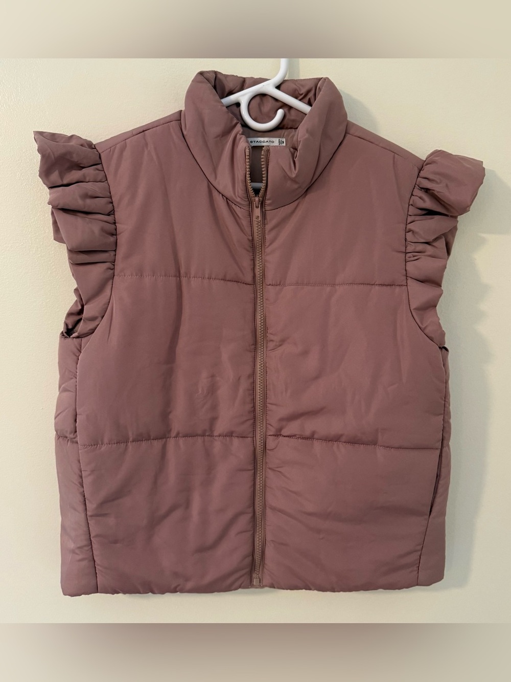 Staccato Cropped Ruffled Sleeve Vest Sz M Mauve